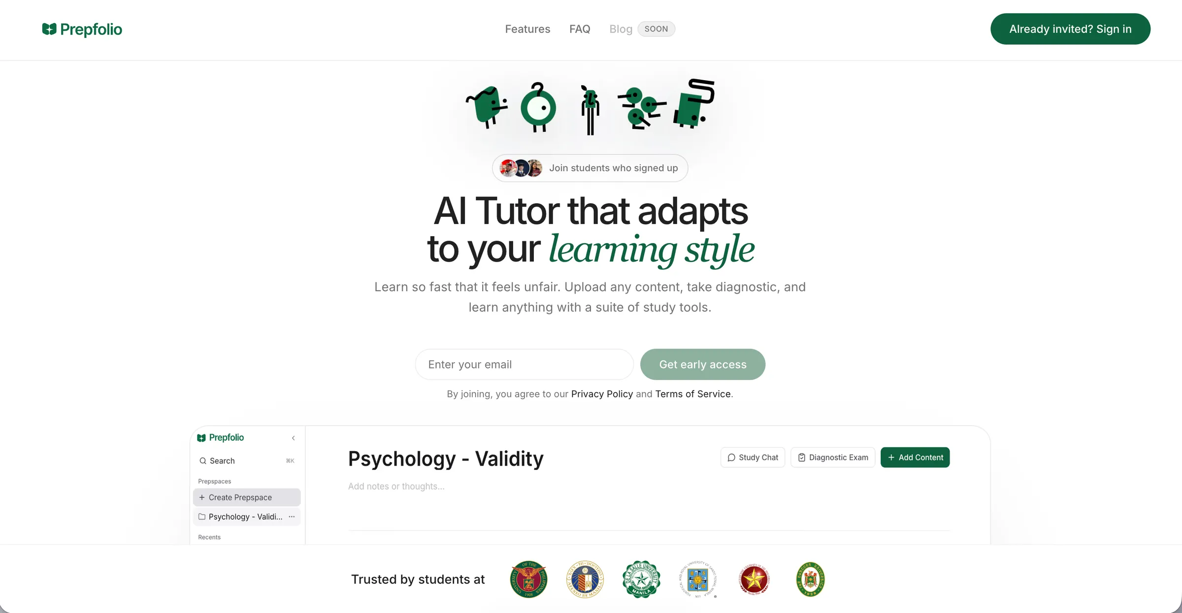 Prepfolio screenshot