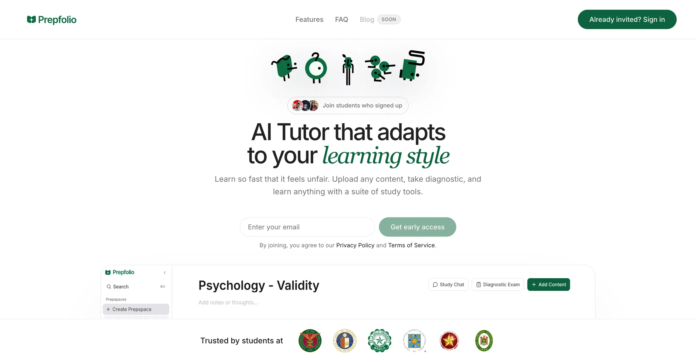Prepfolio screenshot